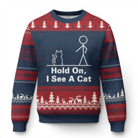 Hold On I See A Cat Ugly Christmas Sweater Funny Cat Person Stick Figure Graphic - Wonder Print Shop
