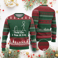 Hold On I See A Cat Ugly Christmas Sweater Funny Cat Person Stick Figure Graphic - Wonder Print Shop