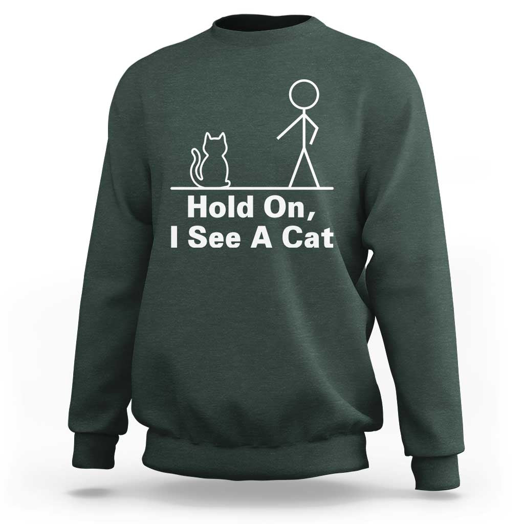 Hold On I See A Cat Sweatshirt Funny Cat Person Stick Figure Graphic - Wonder Print Shop