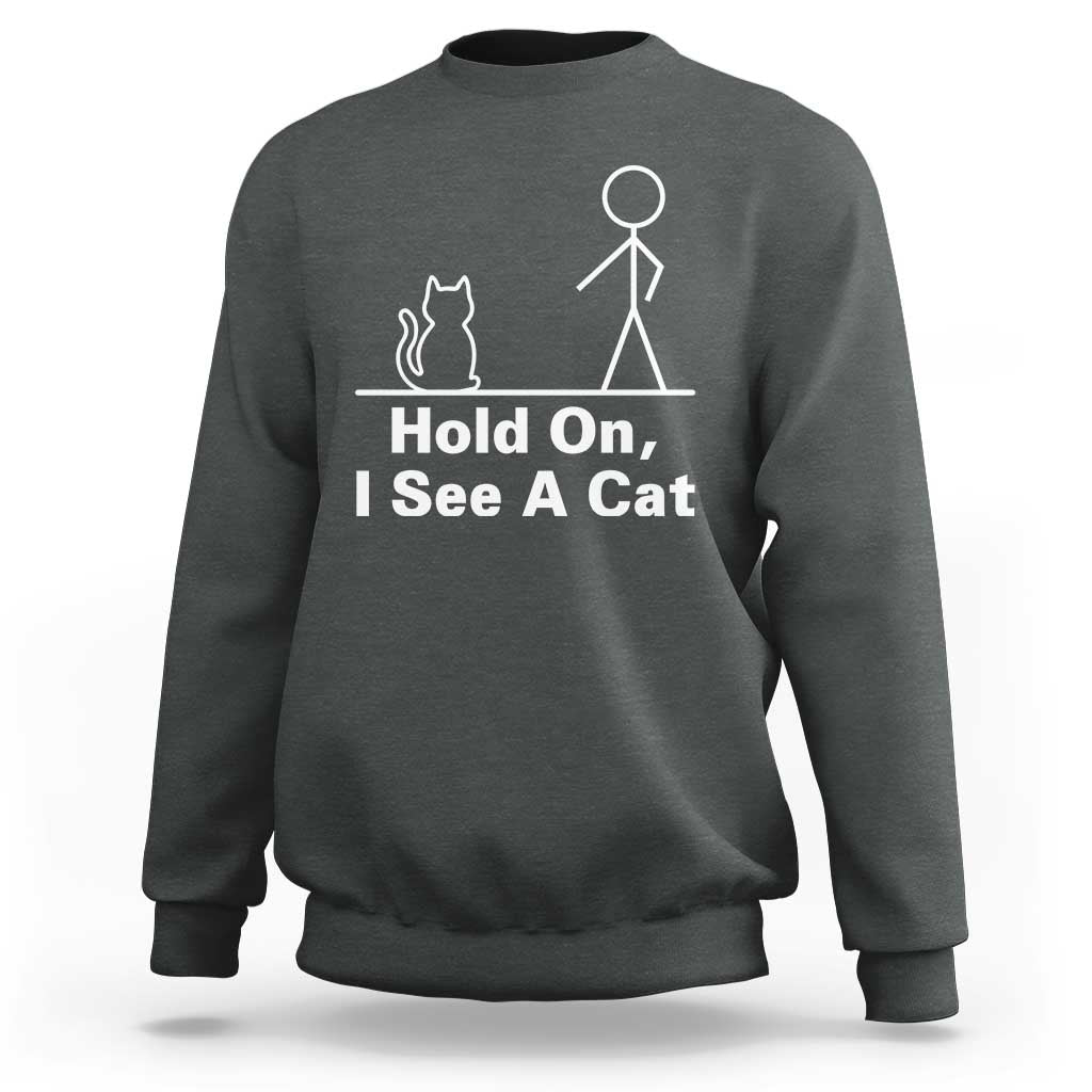 Hold On I See A Cat Sweatshirt Funny Cat Person Stick Figure Graphic - Wonder Print Shop