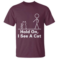 Hold On I See A Cat T Shirt Funny Cat Person Stick Figure Graphic - Wonder Print Shop