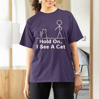 Hold On I See A Cat T Shirt For Women Funny Cat Person Stick Figure Graphic - Wonder Print Shop