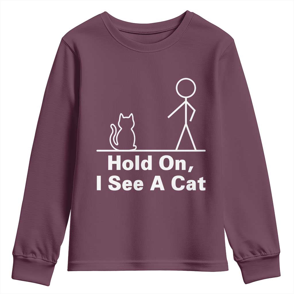 Hold On I See A Cat Youth Sweatshirt Funny Cat Person Stick Figure Graphic - Wonder Print Shop