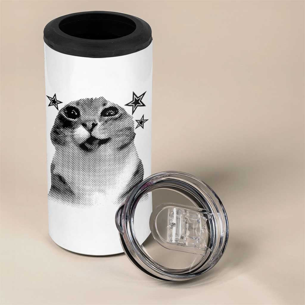 Funny Y2k Cat Meme 4 in 1 Can Cooler Tumbler Vintage Retro Silly Cats Cats lover Gift - Wonder Print Shop