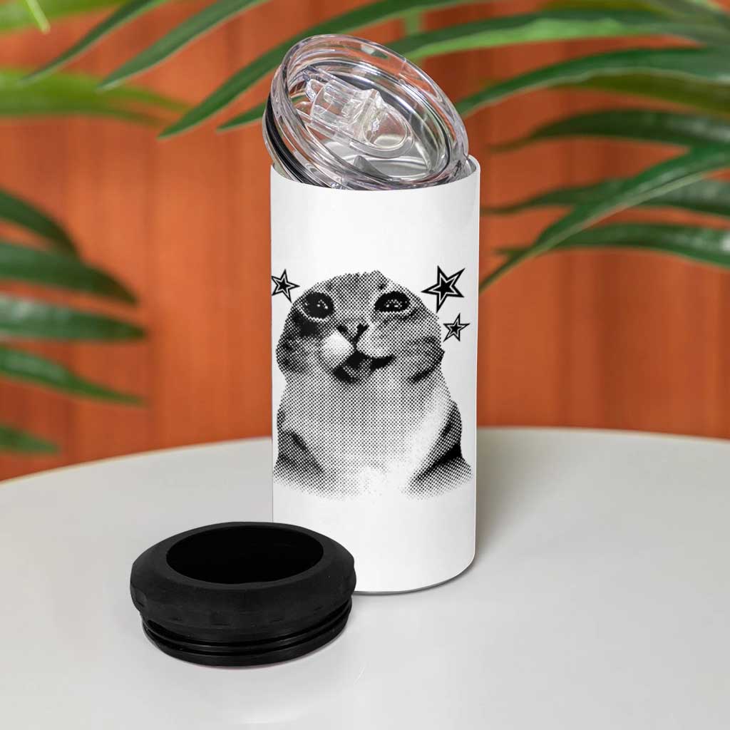 Funny Y2k Cat Meme 4 in 1 Can Cooler Tumbler Vintage Retro Silly Cats Cats lover Gift - Wonder Print Shop