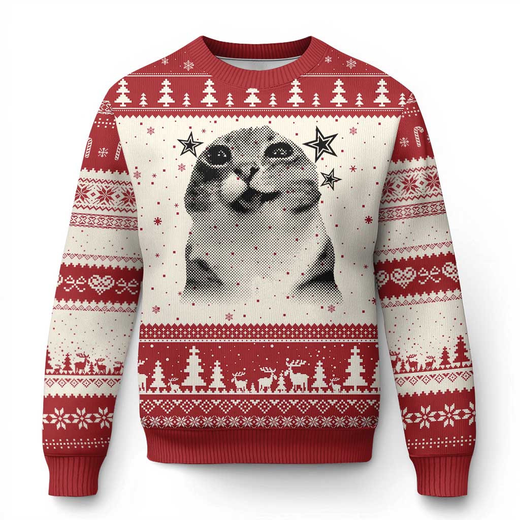 Funny Y2k Cat Meme Ugly Christmas Sweater Vintage Retro Silly Cats Cats lover Gift - Wonder Print Shop