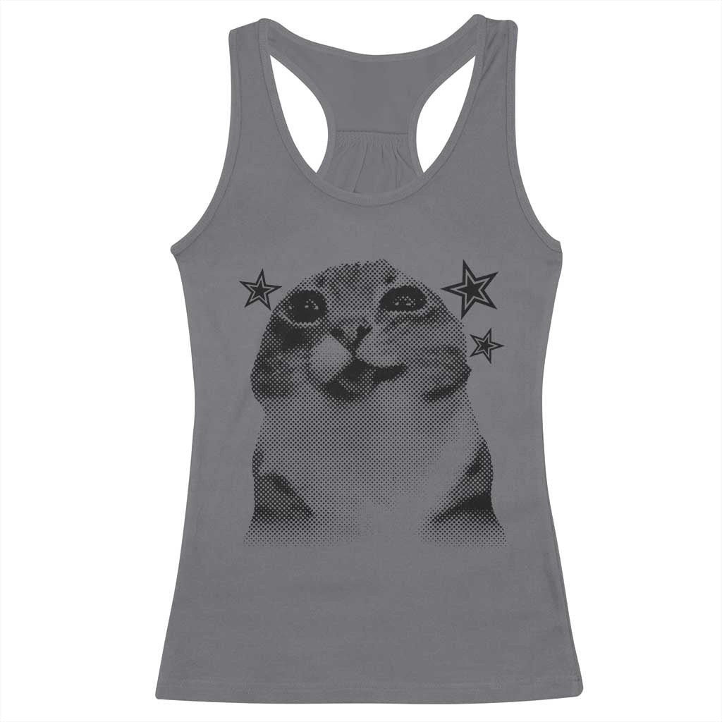 Funny Y2k Cat Meme Racerback Tank Top Vintage Retro Silly Cats Cats lover Gift - Wonder Print Shop