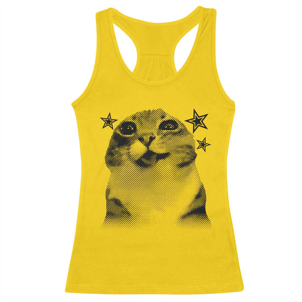Funny Y2k Cat Meme Racerback Tank Top Vintage Retro Silly Cats Cats lover Gift - Wonder Print Shop