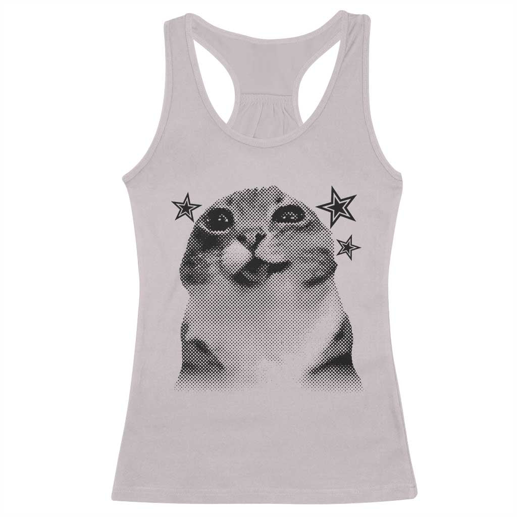 Funny Y2k Cat Meme Racerback Tank Top Vintage Retro Silly Cats Cats lover Gift - Wonder Print Shop