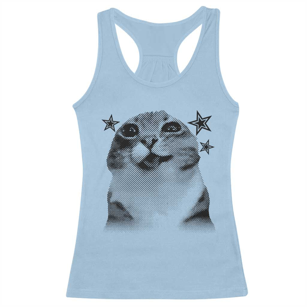 Funny Y2k Cat Meme Racerback Tank Top Vintage Retro Silly Cats Cats lover Gift - Wonder Print Shop