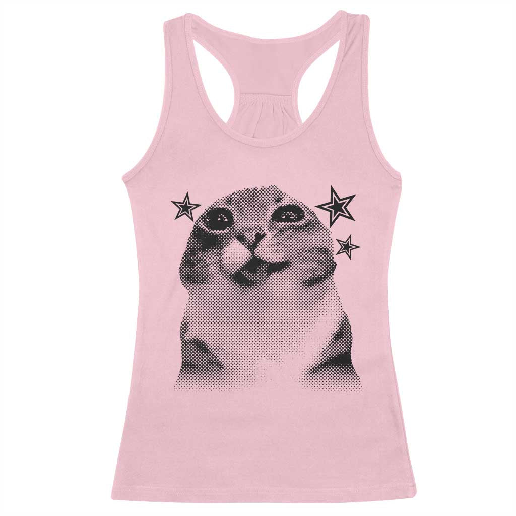 Funny Y2k Cat Meme Racerback Tank Top Vintage Retro Silly Cats Cats lover Gift - Wonder Print Shop