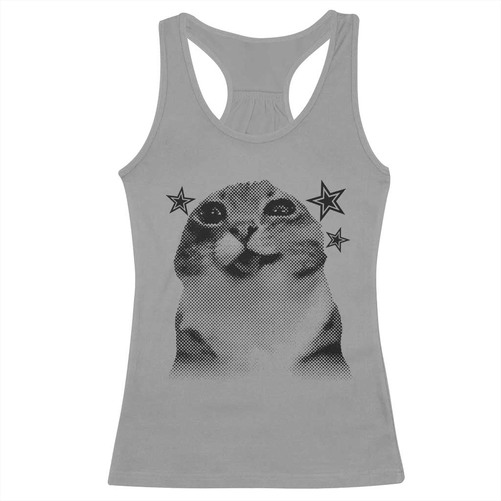 Funny Y2k Cat Meme Racerback Tank Top Vintage Retro Silly Cats Cats lover Gift - Wonder Print Shop