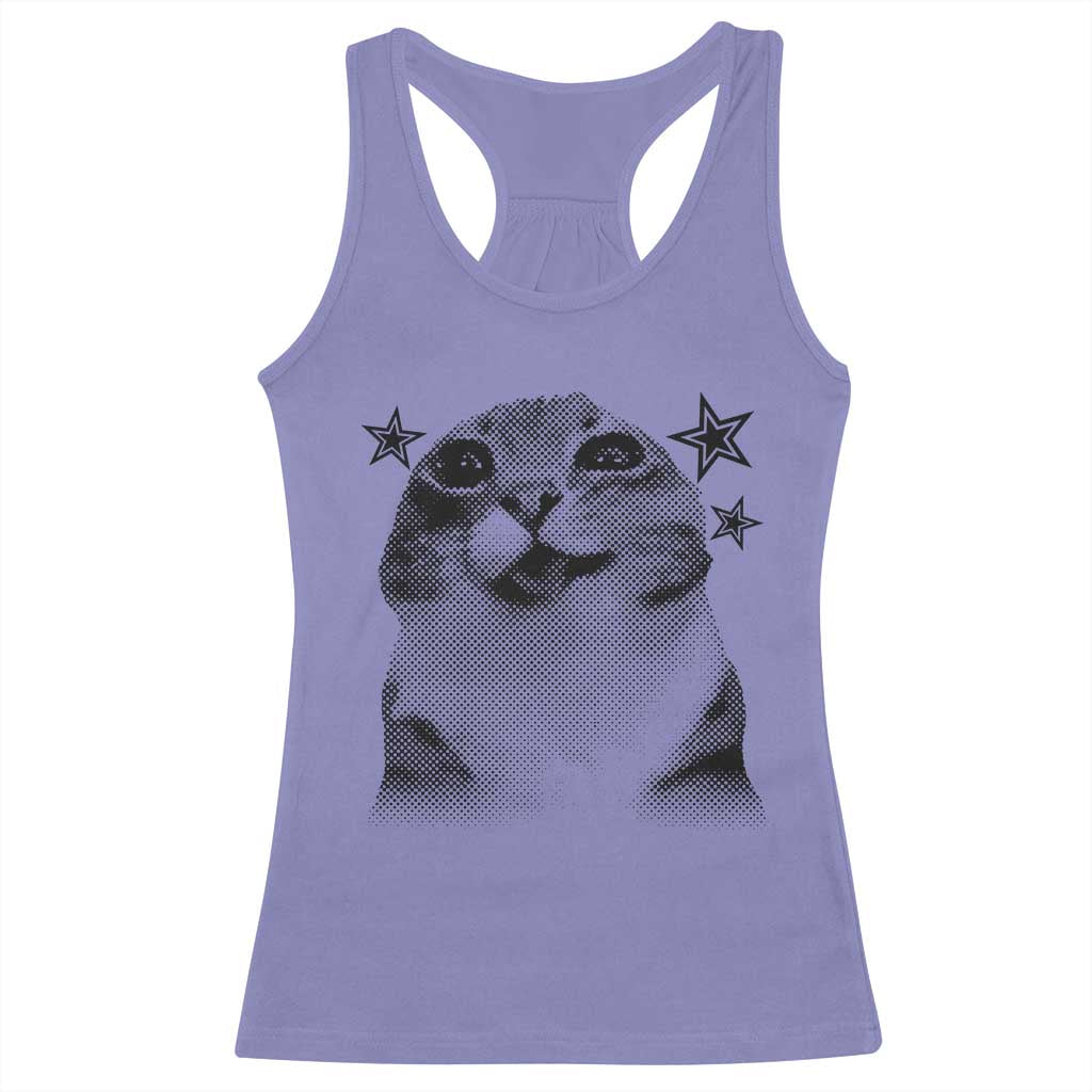 Funny Y2k Cat Meme Racerback Tank Top Vintage Retro Silly Cats Cats lover Gift - Wonder Print Shop
