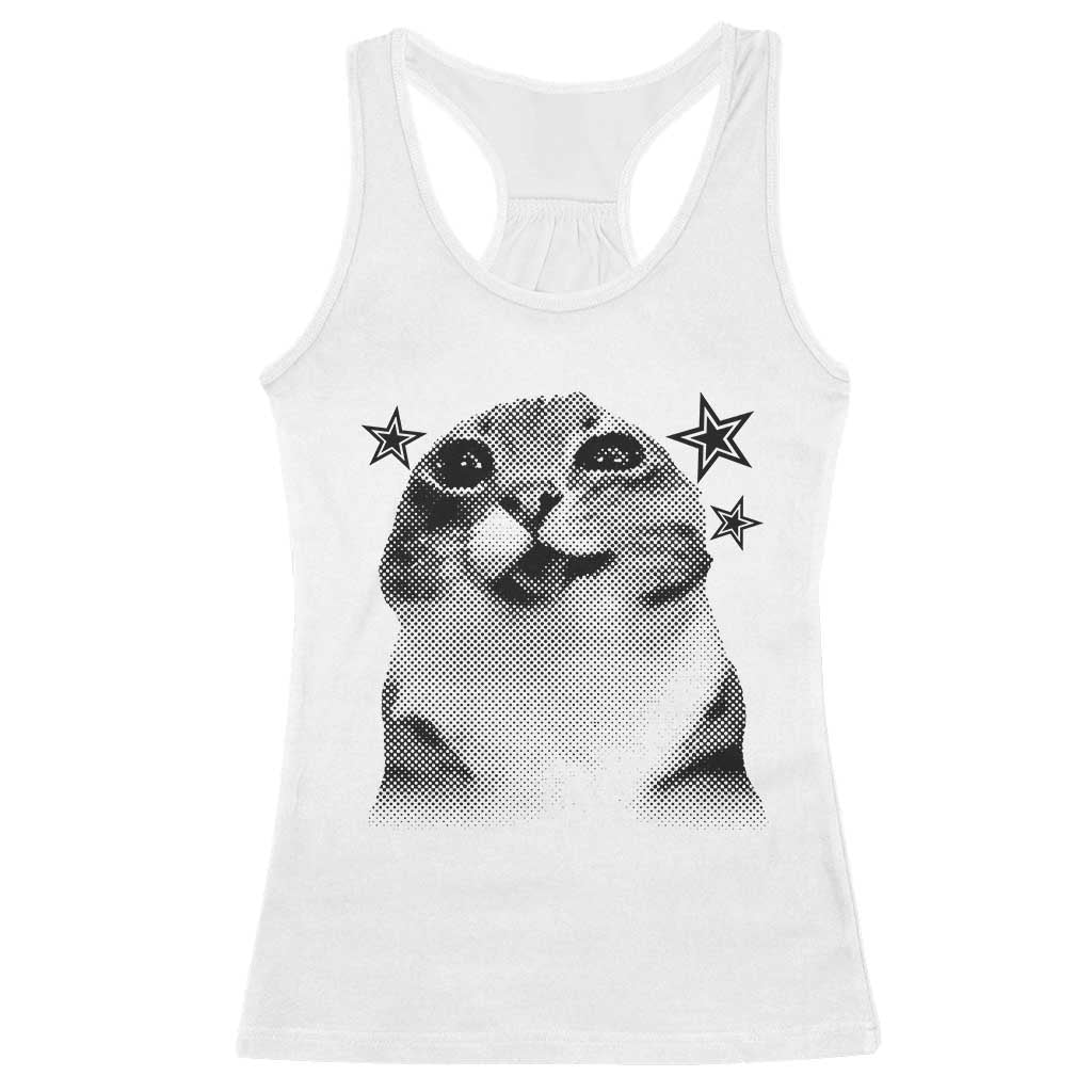 Funny Y2k Cat Meme Racerback Tank Top Vintage Retro Silly Cats Cats lover Gift - Wonder Print Shop