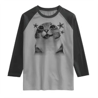 Funny Y2k Cat Meme Raglan Shirt Vintage Retro Silly Cats Cats lover Gift - Wonder Print Shop