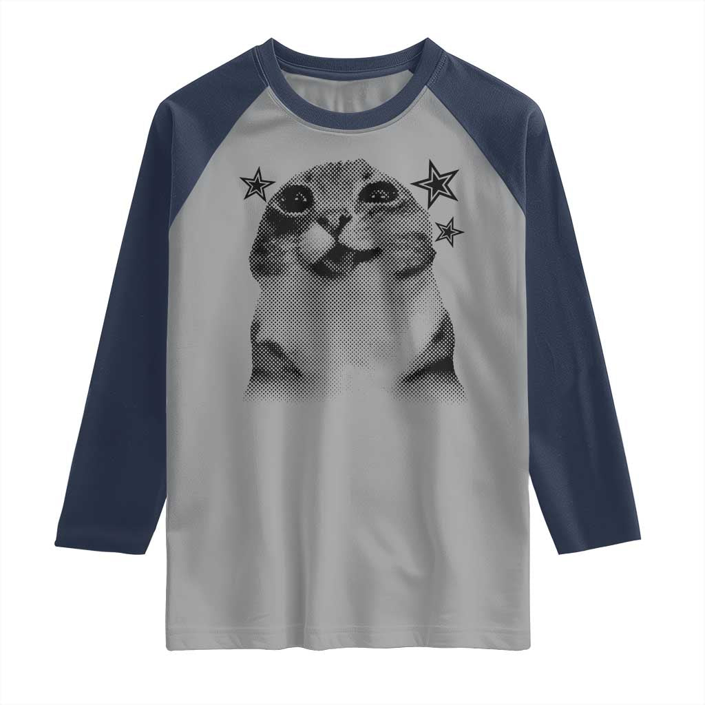 Funny Y2k Cat Meme Raglan Shirt Vintage Retro Silly Cats Cats lover Gift - Wonder Print Shop