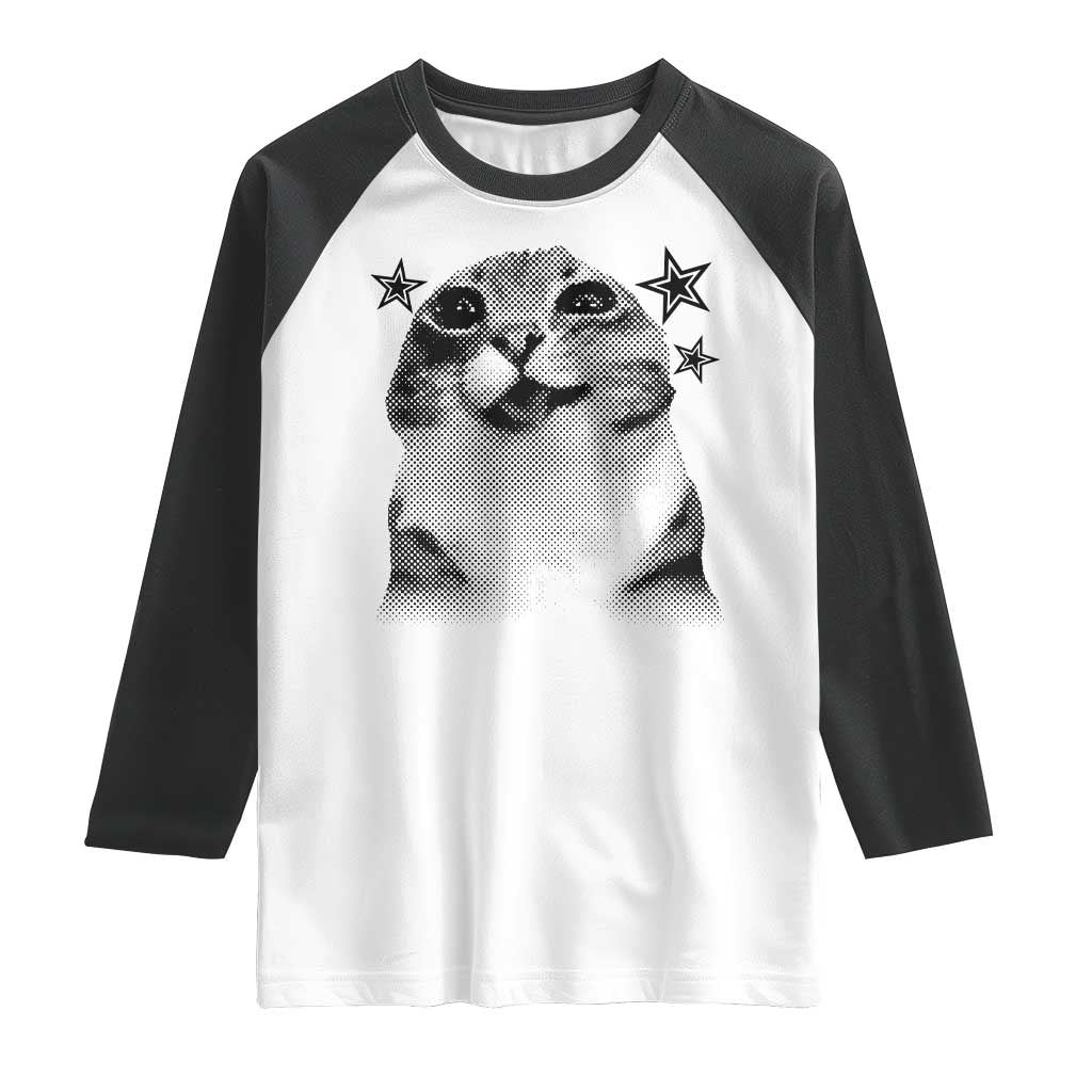 Funny Y2k Cat Meme Raglan Shirt Vintage Retro Silly Cats Cats lover Gift - Wonder Print Shop