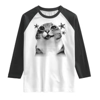Funny Y2k Cat Meme Raglan Shirt Vintage Retro Silly Cats Cats lover Gift - Wonder Print Shop