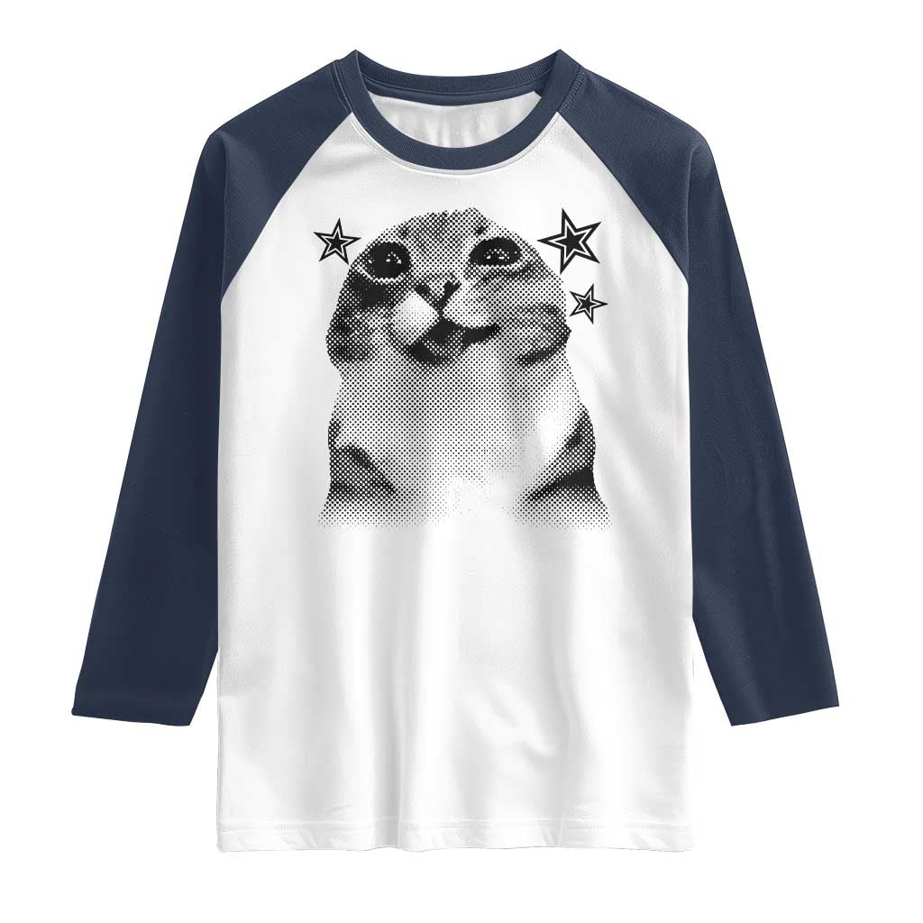Funny Y2k Cat Meme Raglan Shirt Vintage Retro Silly Cats Cats lover Gift - Wonder Print Shop