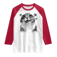 Funny Y2k Cat Meme Raglan Shirt Vintage Retro Silly Cats Cats lover Gift - Wonder Print Shop