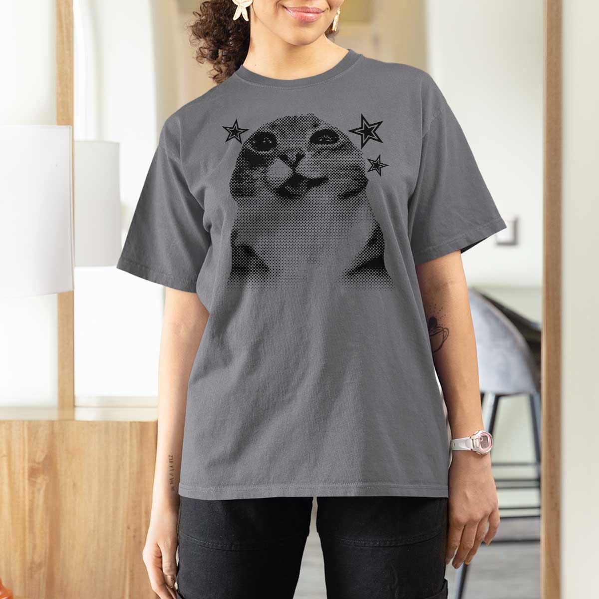 Funny Y2k Cat Meme T Shirt For Women Vintage Retro Silly Cats Cats lover Gift - Wonder Print Shop