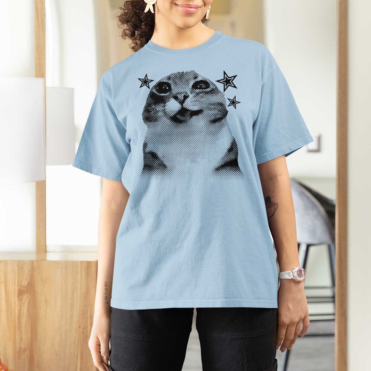 Funny Y2k Cat Meme T Shirt For Women Vintage Retro Silly Cats Cats lover Gift - Wonder Print Shop