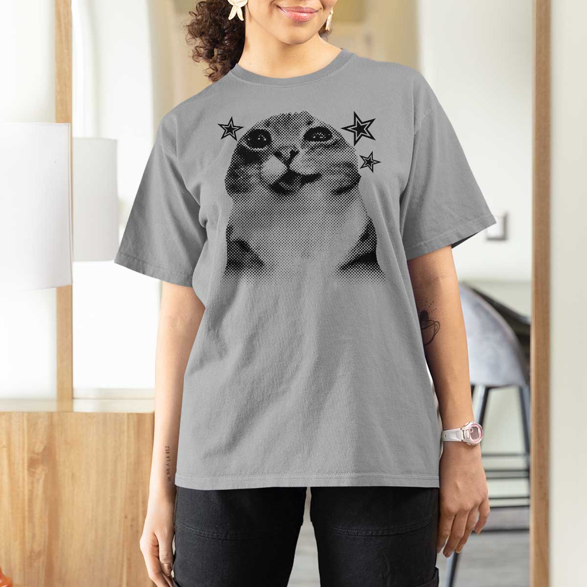 Funny Y2k Cat Meme T Shirt For Women Vintage Retro Silly Cats Cats lover Gift - Wonder Print Shop