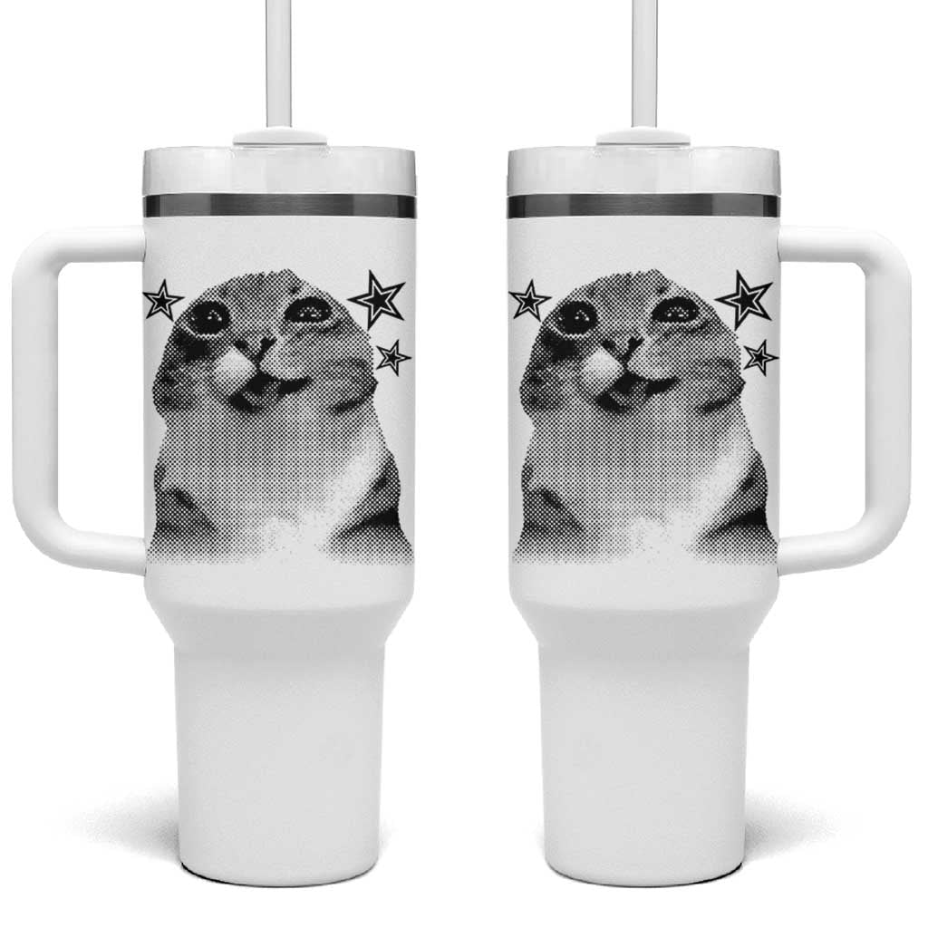 Funny Y2k Cat Meme Tumbler With Handle Vintage Retro Silly Cats Cats lover Gift - Wonder Print Shop