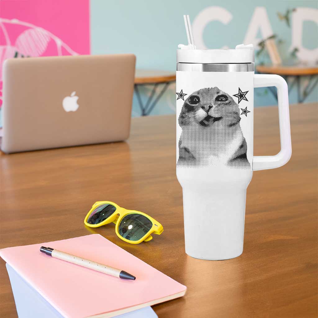 Funny Y2k Cat Meme Tumbler With Handle Vintage Retro Silly Cats Cats lover Gift - Wonder Print Shop