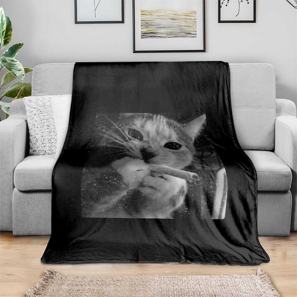 Smoking Cat Y2K Throw Blanket Vintage Grunge Cat Edgy Retro 90s Streetwear - Wonder Print Shop