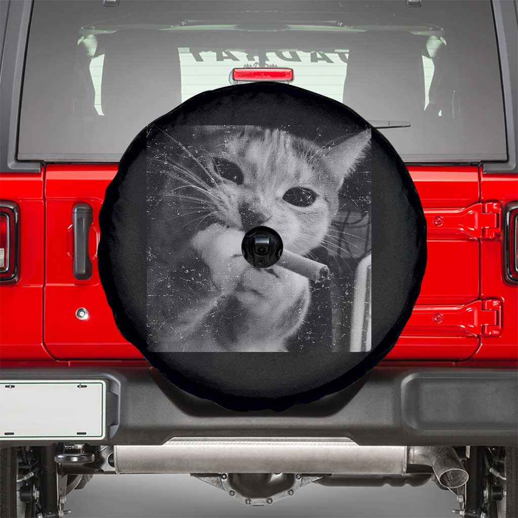 Smoking Cat Y2K Spare Tire Cover Vintage Grunge Cat Edgy Retro 90s Streetwear - Wonder Print Shop