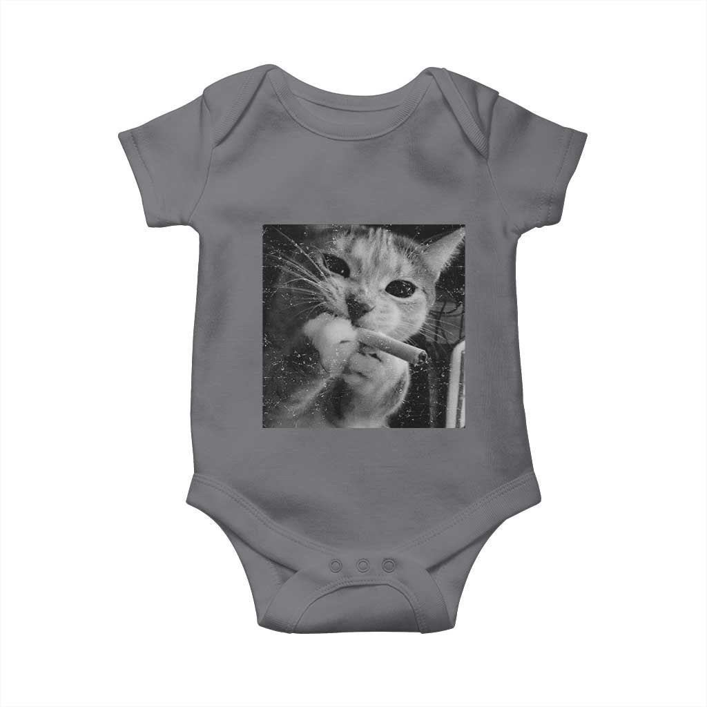 Smoking Cat Y2K Baby Onesie Vintage Grunge Cat Edgy Retro 90s Streetwear - Wonder Print Shop