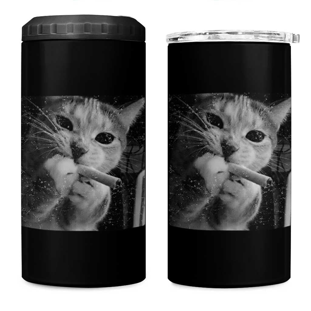 Smoking Cat Y2K 4 in 1 Can Cooler Tumbler Vintage Grunge Cat Edgy Retro 90s Streetwear - Wonder Print Shop