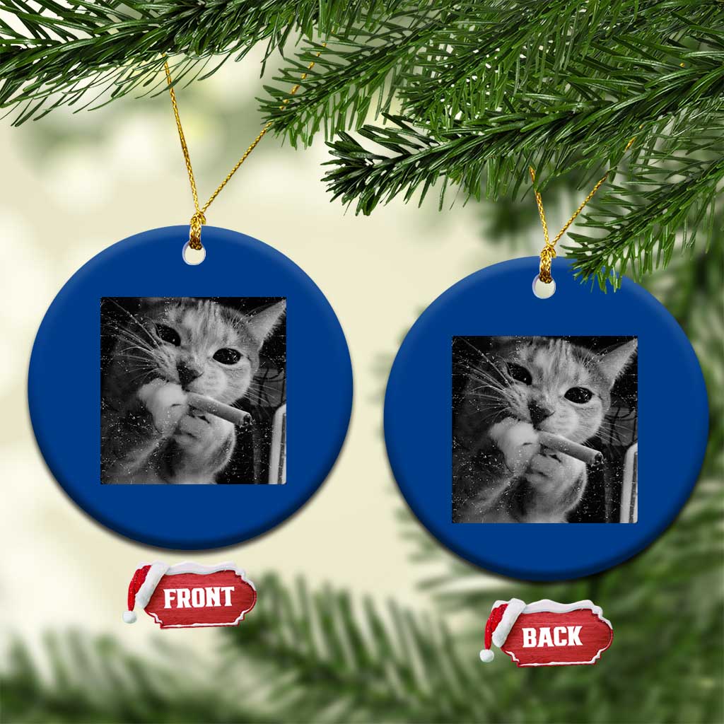Smoking Cat Y2K Ceramic Ornament Vintage Grunge Cat Edgy Retro 90s Streetwear - Wonder Print Shop