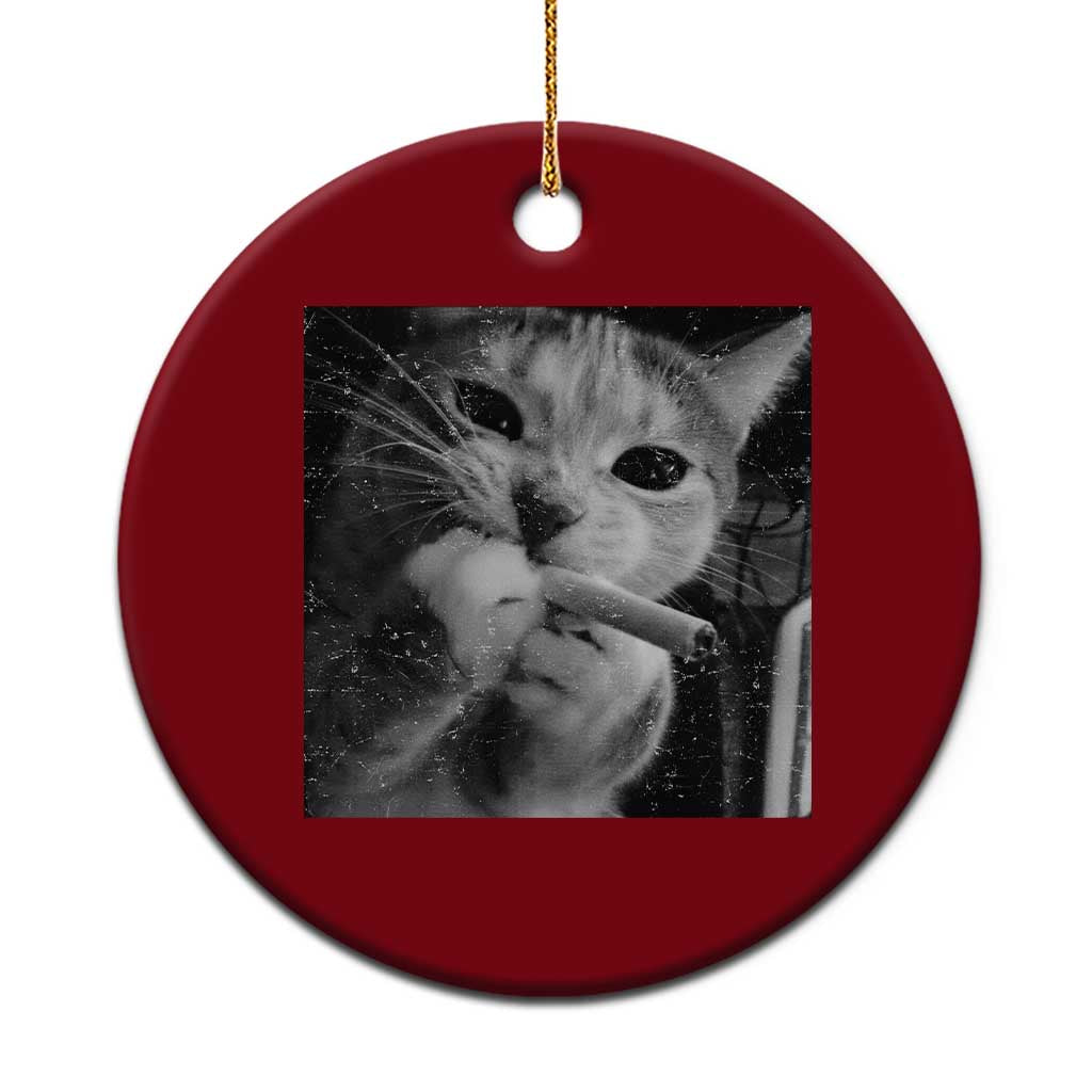 Smoking Cat Y2K Ceramic Ornament Vintage Grunge Cat Edgy Retro 90s Streetwear - Wonder Print Shop
