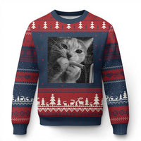Smoking Cat Y2K Ugly Christmas Sweater Vintage Grunge Cat Edgy Retro 90s Streetwear - Wonder Print Shop