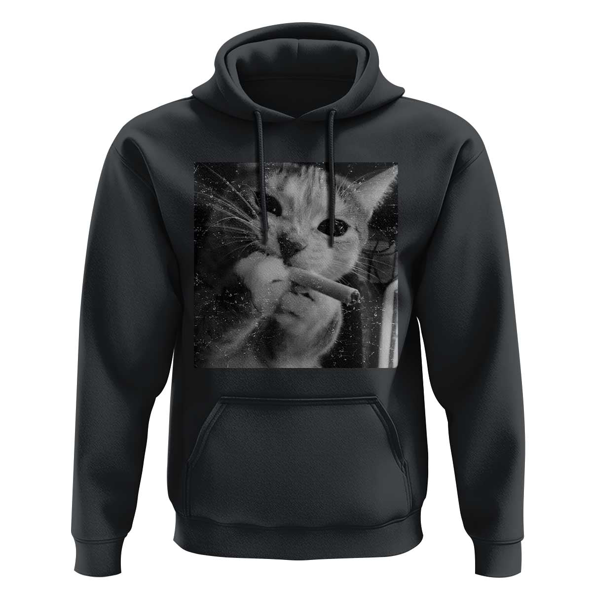 Smoking Cat Y2K Hoodie Vintage Grunge Cat Edgy Retro 90s Streetwear - Wonder Print Shop