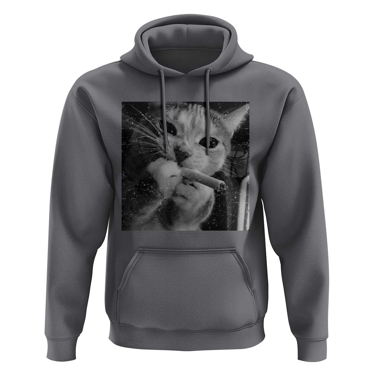Smoking Cat Y2K Hoodie Vintage Grunge Cat Edgy Retro 90s Streetwear - Wonder Print Shop