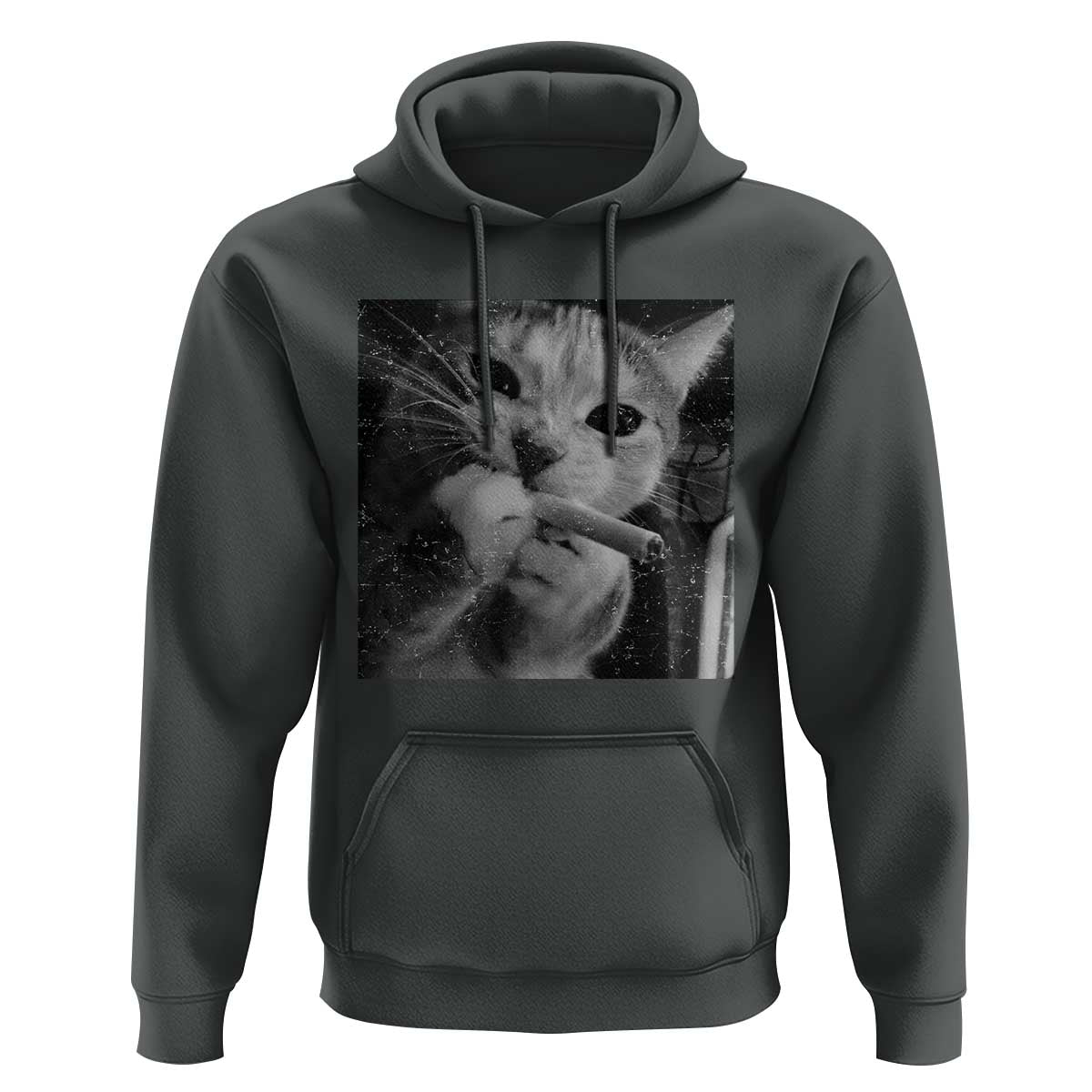 Smoking Cat Y2K Hoodie Vintage Grunge Cat Edgy Retro 90s Streetwear - Wonder Print Shop