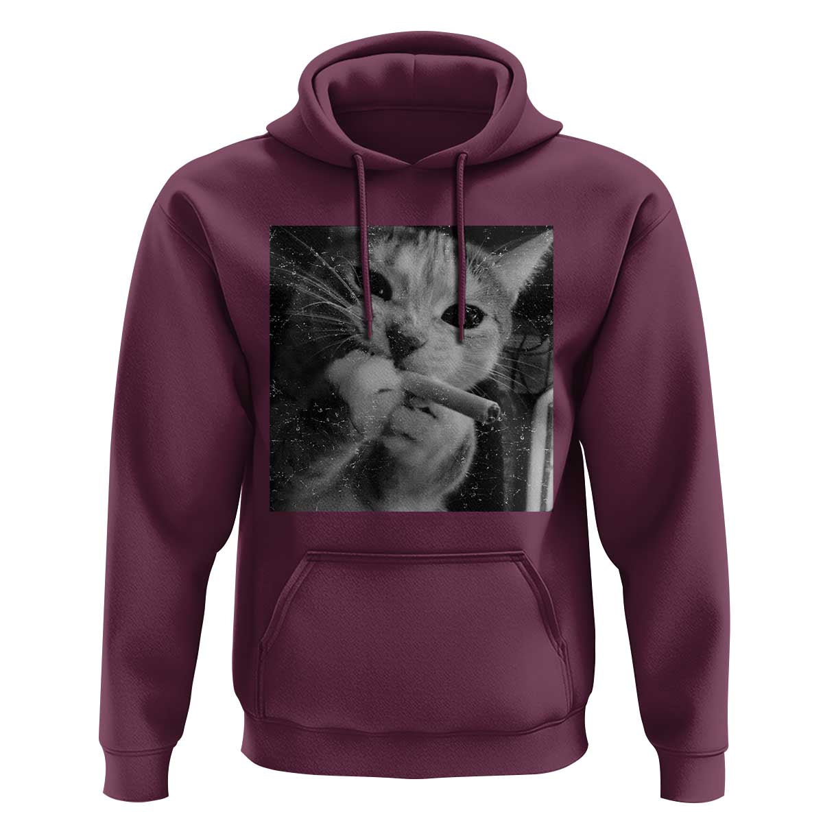 Smoking Cat Y2K Hoodie Vintage Grunge Cat Edgy Retro 90s Streetwear - Wonder Print Shop