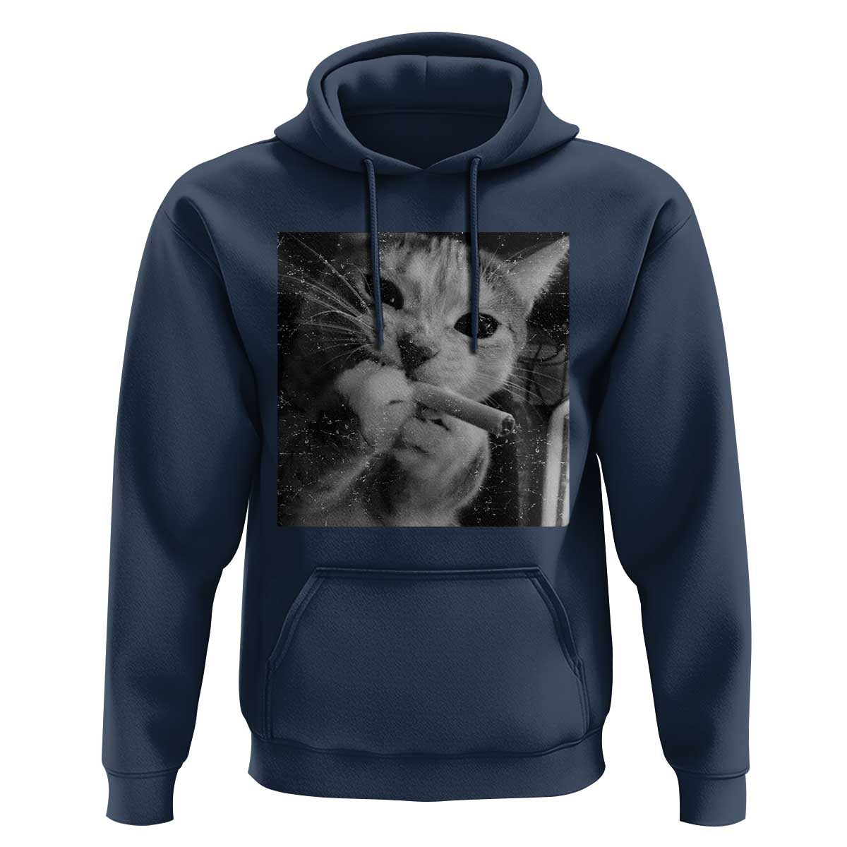 Smoking Cat Y2K Hoodie Vintage Grunge Cat Edgy Retro 90s Streetwear - Wonder Print Shop