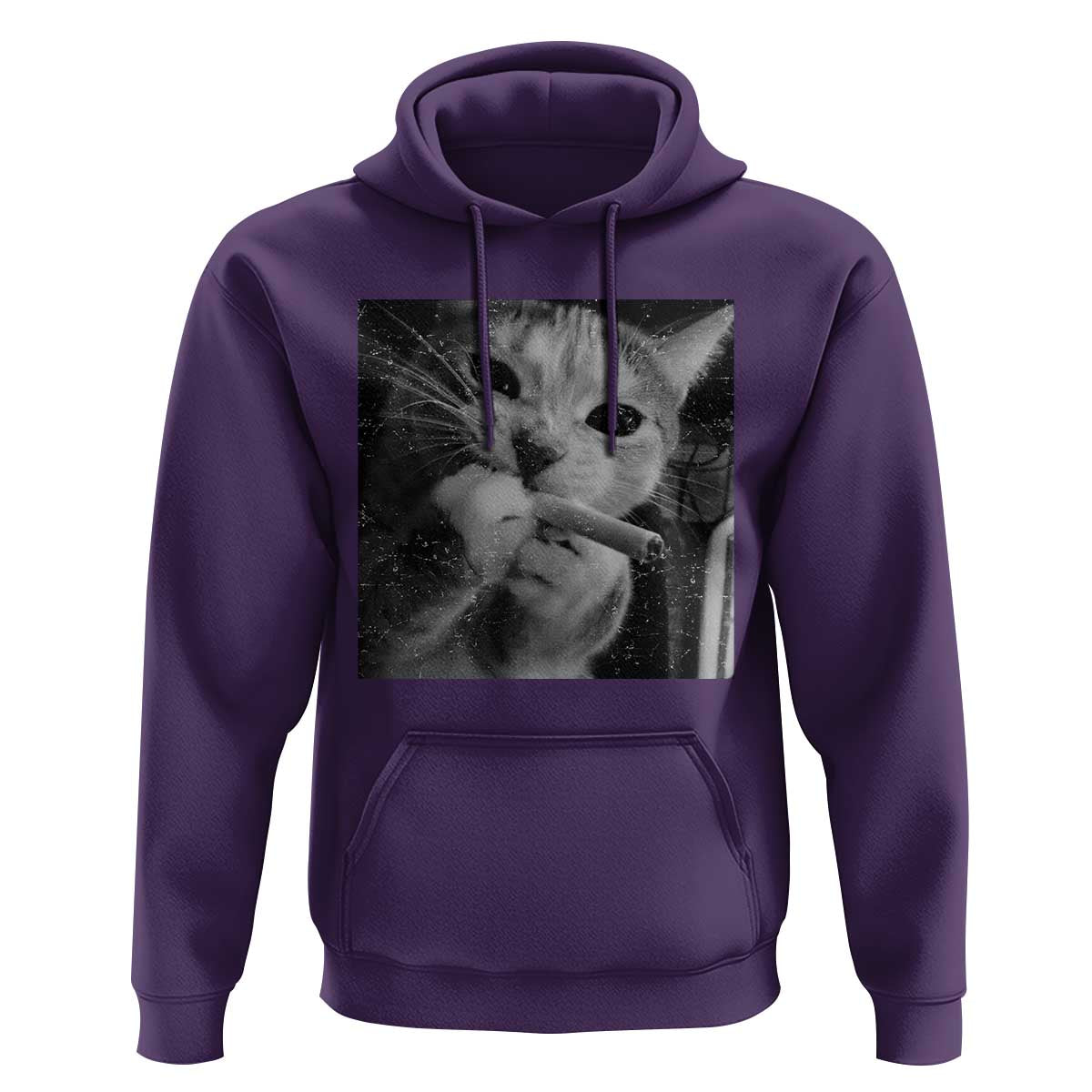 Smoking Cat Y2K Hoodie Vintage Grunge Cat Edgy Retro 90s Streetwear - Wonder Print Shop