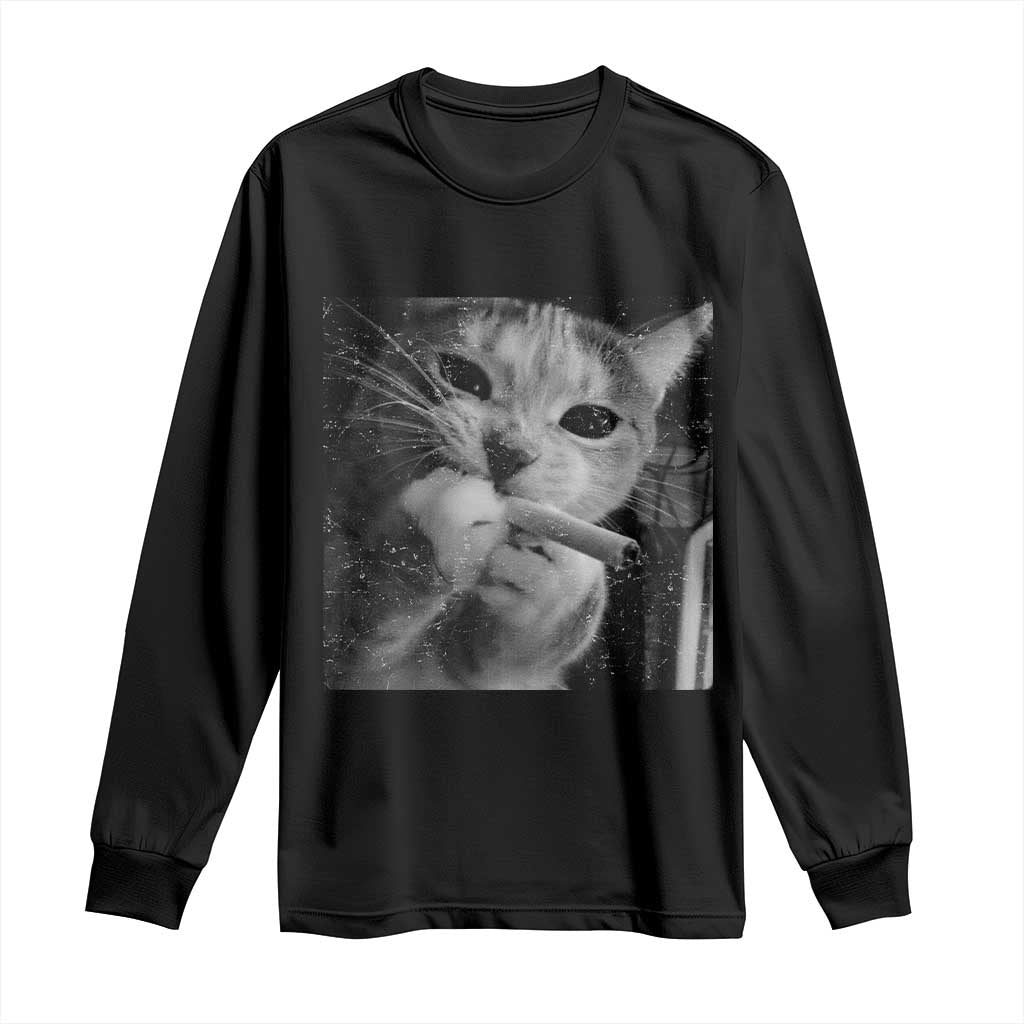 Smoking Cat Y2K Long Sleeve Shirt Vintage Grunge Cat Edgy Retro 90s Streetwear - Wonder Print Shop
