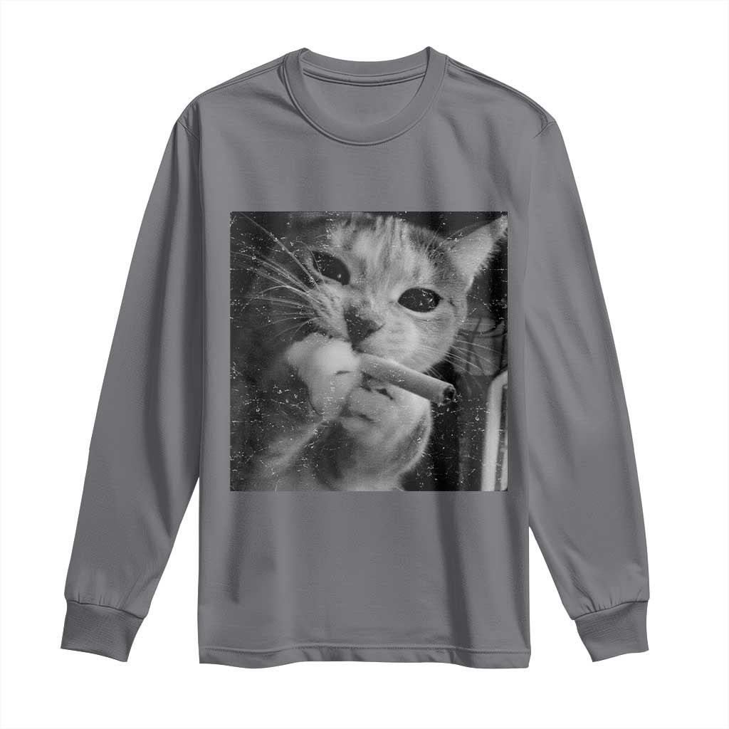 Smoking Cat Y2K Long Sleeve Shirt Vintage Grunge Cat Edgy Retro 90s Streetwear - Wonder Print Shop