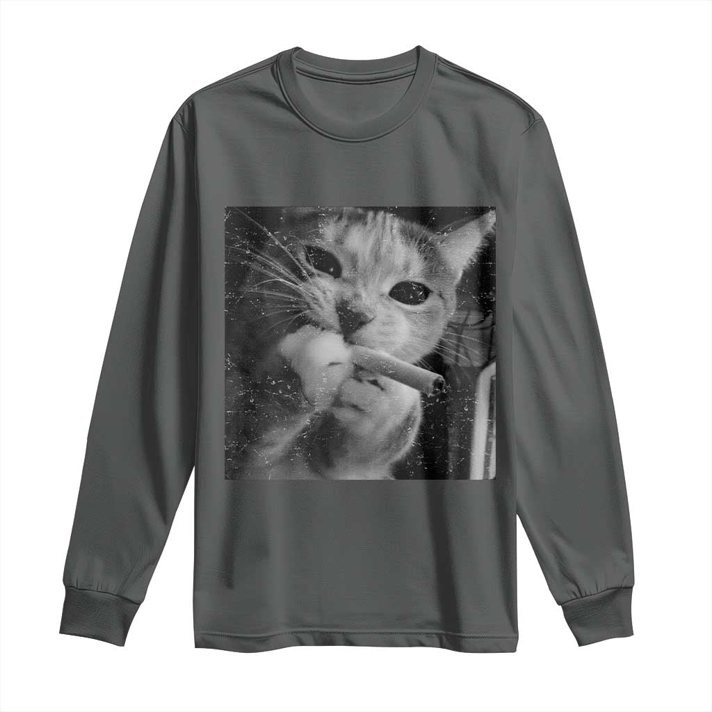 Smoking Cat Y2K Long Sleeve Shirt Vintage Grunge Cat Edgy Retro 90s Streetwear - Wonder Print Shop