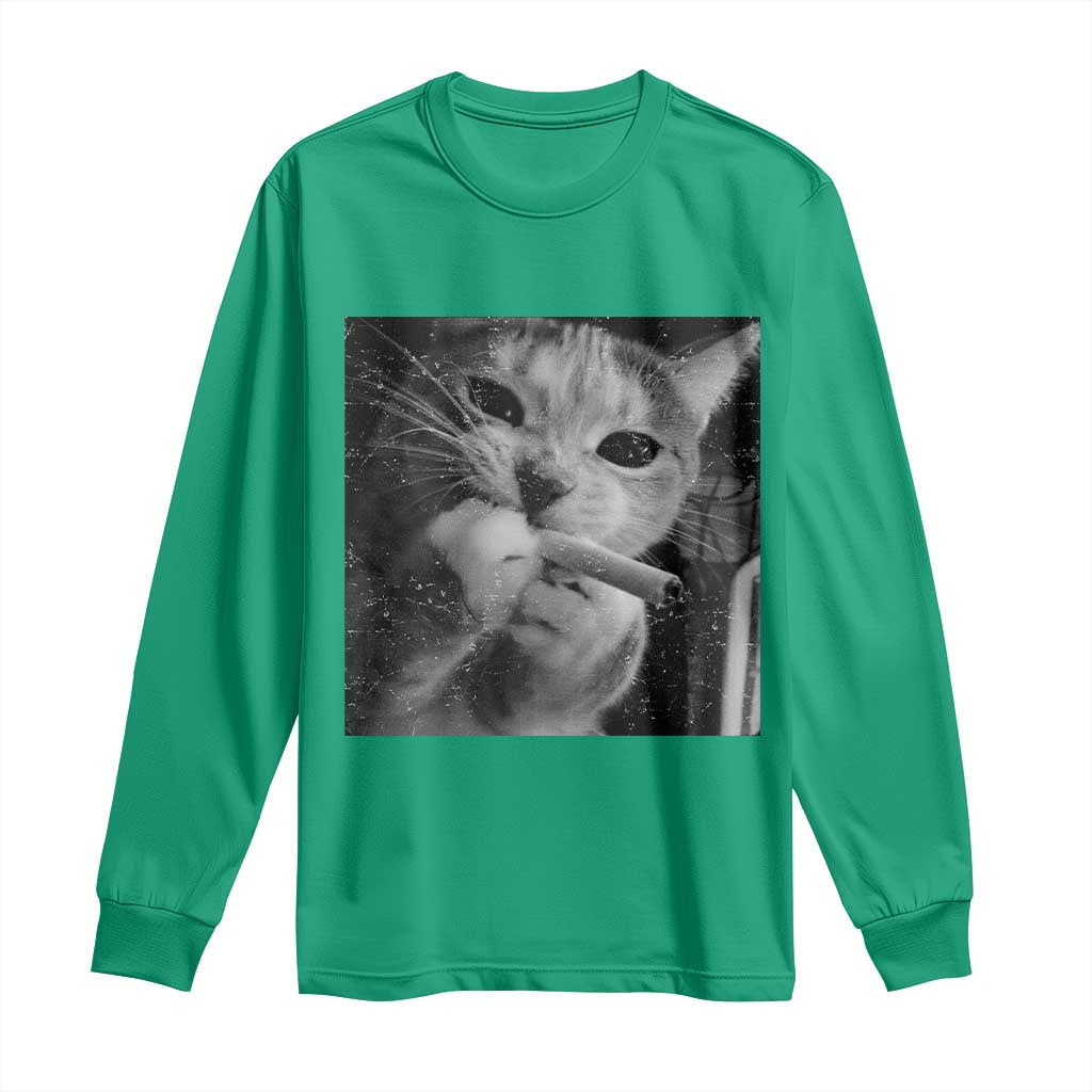 Smoking Cat Y2K Long Sleeve Shirt Vintage Grunge Cat Edgy Retro 90s Streetwear - Wonder Print Shop