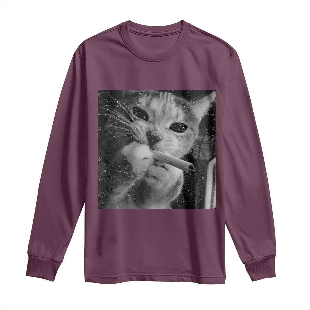 Smoking Cat Y2K Long Sleeve Shirt Vintage Grunge Cat Edgy Retro 90s Streetwear - Wonder Print Shop