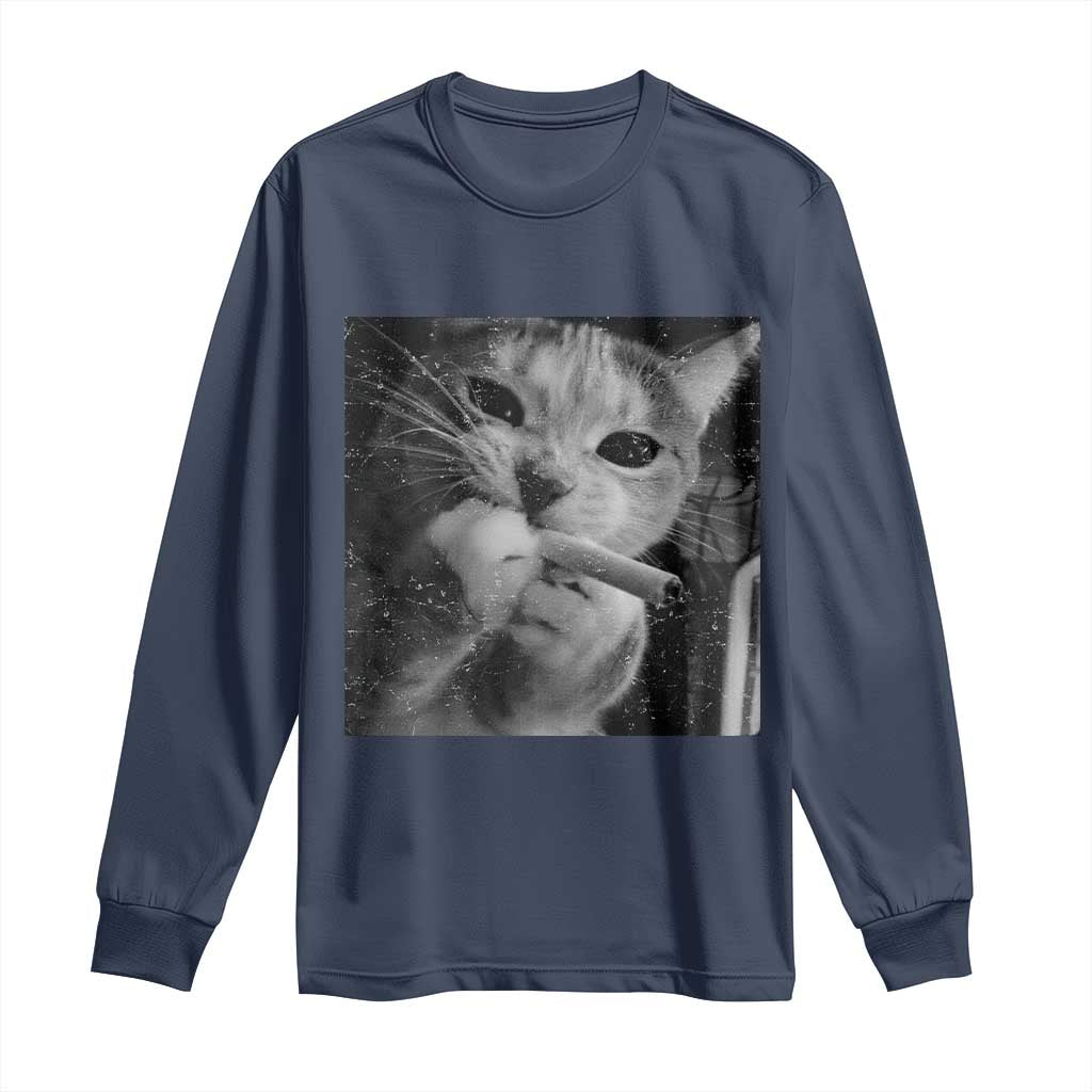 Smoking Cat Y2K Long Sleeve Shirt Vintage Grunge Cat Edgy Retro 90s Streetwear - Wonder Print Shop