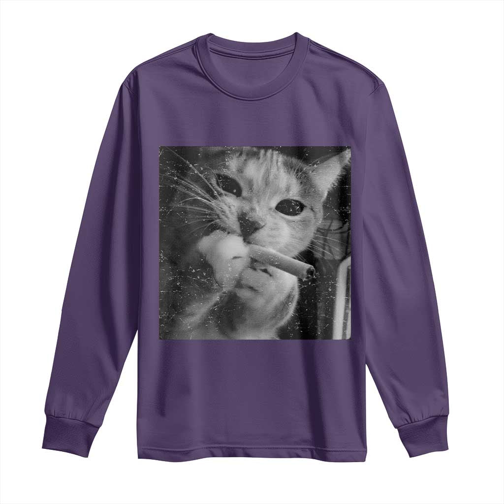 Smoking Cat Y2K Long Sleeve Shirt Vintage Grunge Cat Edgy Retro 90s Streetwear - Wonder Print Shop