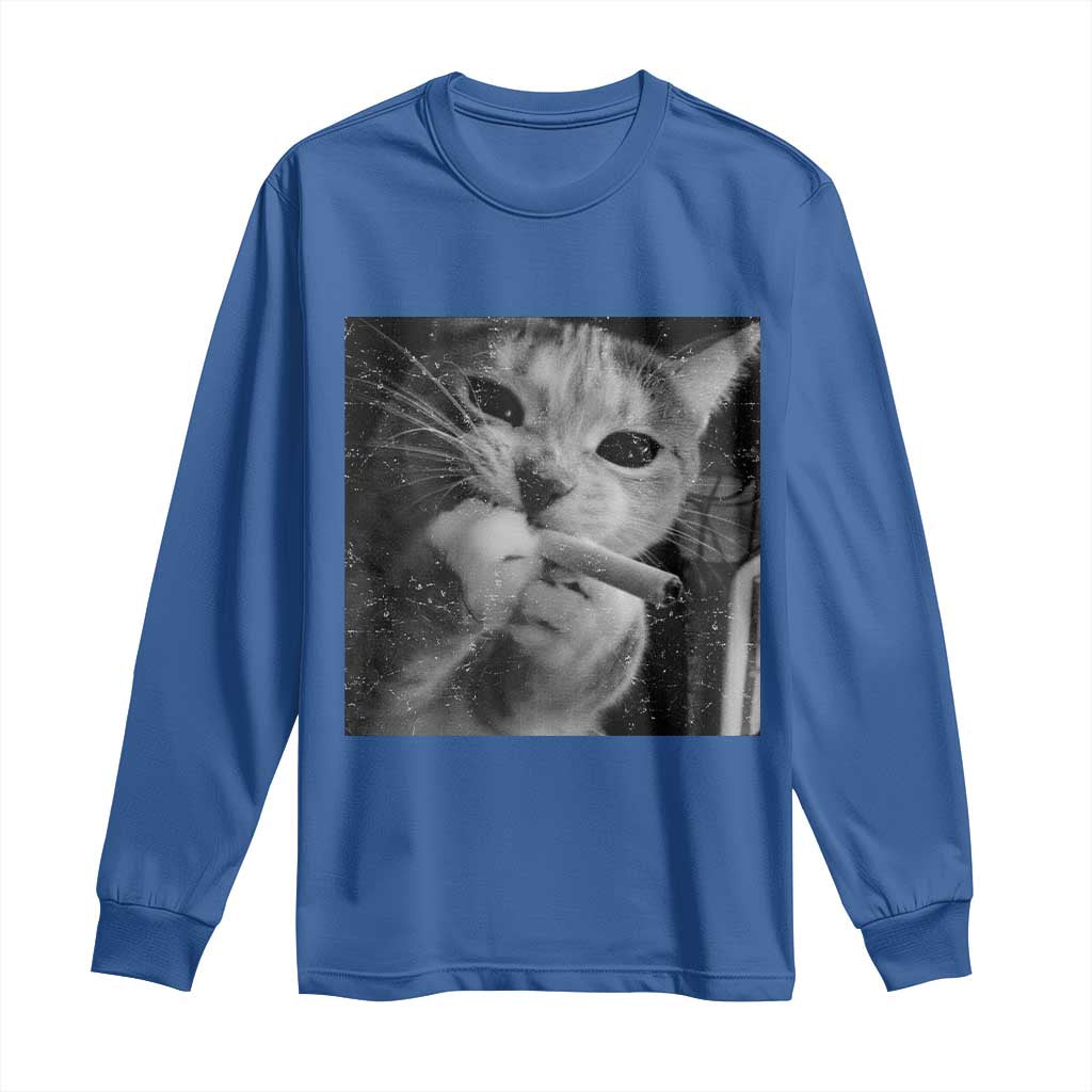 Smoking Cat Y2K Long Sleeve Shirt Vintage Grunge Cat Edgy Retro 90s Streetwear - Wonder Print Shop
